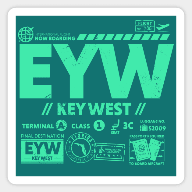 Vintage Key West EYW Airport Code Travel Day Retro Travel Tag Florida Sticker by Now Boarding